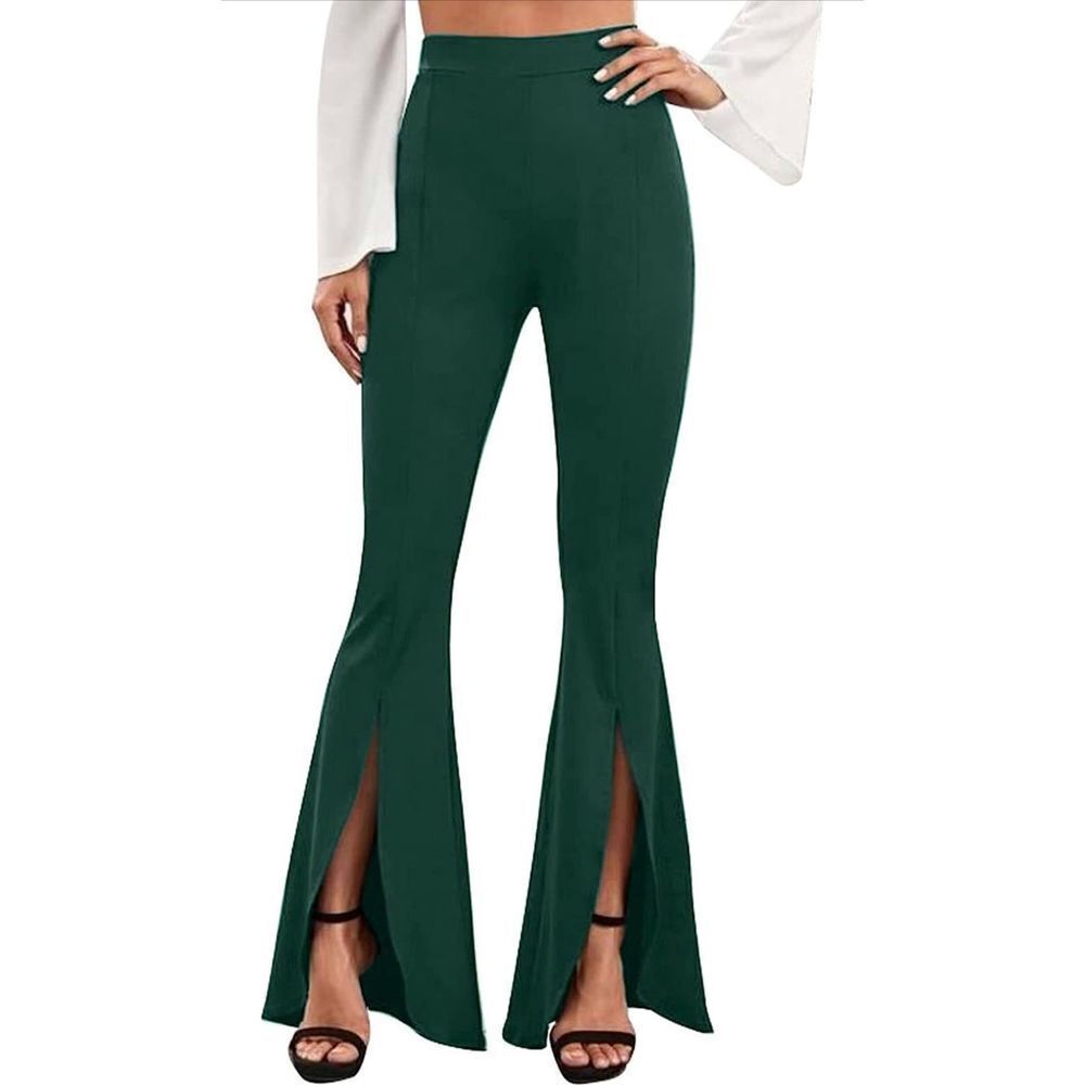 Celmia Split Front Elastic High Waist Stretchy Flare Leg Pants 4X
